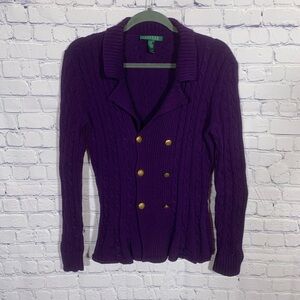 Lauren Ralph Lauren Womens Cable Knit Military Cardigan Purple M Punk Preppy